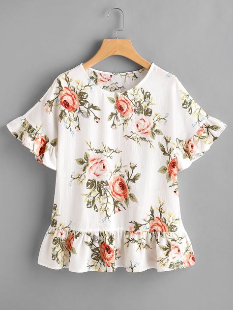 Shop Flower Print Frill Trim Top online. SheIn offers Flower Print Frill Trim Top & more to fit your fashionable needs. Floral Summer Tops, Flower Print Dress, Trim Top, Flowers Print, Linen Blouse, Floral Print Blouses, Blouse Pattern, Blouse Styles, Summer Tops