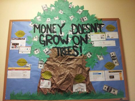 RA Bulletin Board Financial Literacy Bulletin Board, Literacy Poster, Literacy Bulletin Boards, Remove Grass Stains, Poster Drawing Ideas, Resident Assistant Bulletin Boards, College Advising, Bulletin Board Tree, College Bulletin Boards