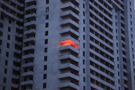 North Korea  The only ray of light from a Pyongyang apartment block on Tongil Street. Contrast Photography, Living Modern, Brutalism, Night Stand, Urban Photography, Pics Art, Color Street, Night Photography, The Window