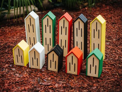 Red, Green, Yellow, White and Black Ladybug House, Houses Garden, Barn Houses, Bee Hotel, Butterfly Houses, Bug Hotel, Insect Hotel, Wooden Poles, Butterfly House