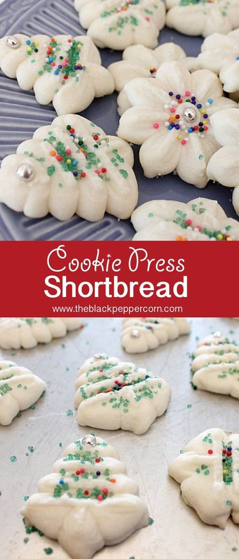 Christmas Shortbread Cookies, Cookie Press Recipes, Shortbread Recipe Easy, Spritz Cookie, Whipped Shortbread, Best Shortbread Cookies, Spritz Cookie Recipe, Shortbread Cookies Christmas, Decorating Ideas For Christmas