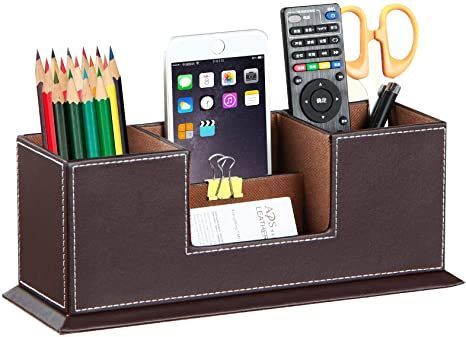 PUSU Leather Cute Pen Organizer,Pencil Holder,Pen Cup/Stand/Tray/Container/Caddy,desk organizers and accessories,Office Supplies Desktop Storage Box for Stationery,Business Card,Phone,etc.… (brown) Cute Desk Organization, Leather Desk Organizer, Pencil Holders For Desk, Stationery Business Card, Business Card Stand, Art Supply Organization, Desk Stationery, Desk Organizer Set, Pen Organization