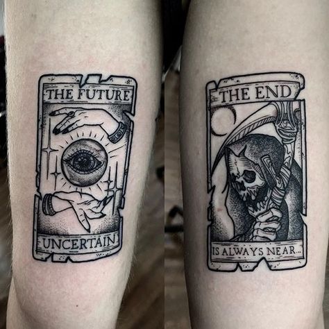 Taro Tattoo Tarot Cards, The Doors Tattoo Ideas, Tarot Card Tattoo Sleeve, The Doors Tattoo, Tarot Card Drawings, Tarot Tattoo Ideas, Tarot Card Tattoos, Tarot Card Tattoo Design, Life Tarot Card