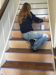 DIY replacing carpeted stairs with laminate flooring. Stairway Makeover, Carpeted Stairs, Laminate Stairs, Stairs Renovation, Stair Makeover, Diy Staircase, Stairs Makeover, Staircase Remodel, Staircase Makeover