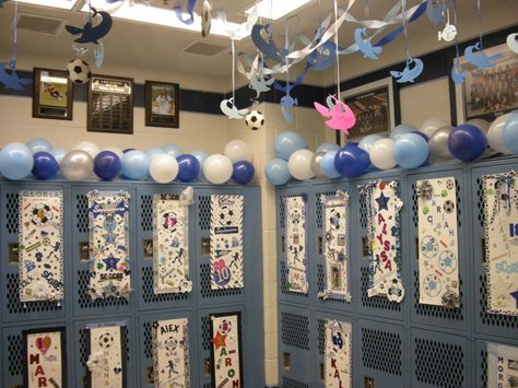 Inspiration from our girls soccer locker room Soccer Locker Room, Sports Locker Decorations, Basketball Locker Decorations, Volleyball Locker Decorations, Locker Room Decorations, Football Locker Decorations, Room Decorations Ideas, Locker Decorations Diy, Soccer Locker