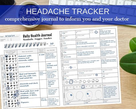 Daily Health Tracker Printable Tracker Headache Journal - Etsy UK Trigger Tracker, Headache Tracker, Health Tracker Printable, Migraine Awareness, Daily Headaches, Vitamin Rich Foods, Migraine Triggers, Natural Headache, Printable Tracker