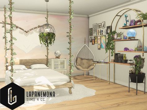 Lapanemona's Harmony - Furniture set Witch Living Room, Sims 4 Cc Furniture Living Rooms, Sims 4 Beds, Sims 4 Kitchen, Mod Furniture, Sims 4 Bedroom, Hanging Beds, Vintage Nightstand, Hanging Bed