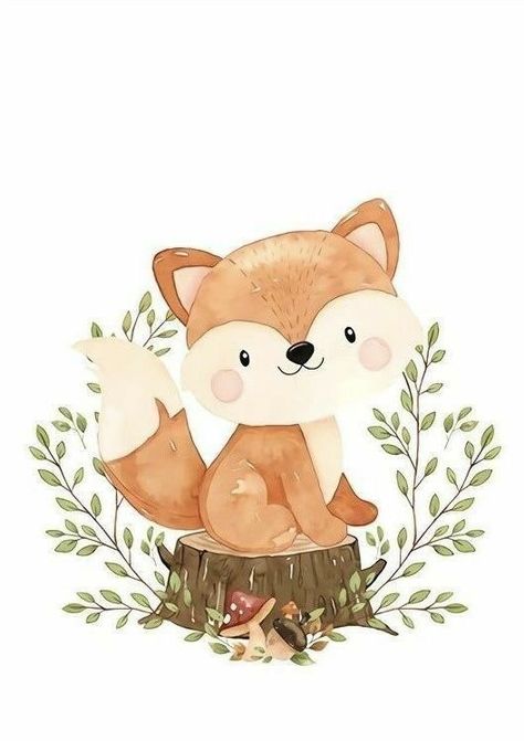 Baby Animal Drawings, Baby Illustration, Baby Posters, Woodland Birthday, Cute Animal Illustration, Safari Baby, Baby Fox, Animal Posters, Woodland Baby