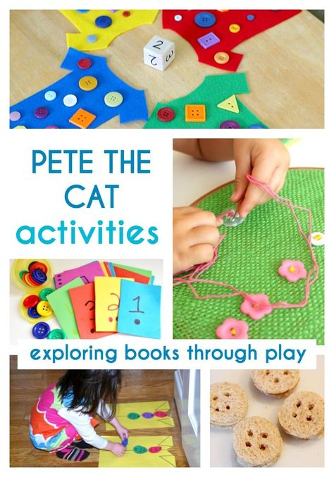 Four Groovy Buttons Activities, Groovy Buttons Activities, Pete The Cat Activities, Pete The Cat Buttons, Chicka Chicka Boom Boom Activities, Button Crafts For Kids, Cat Activities, Creative Curriculum Preschool, Pete The Cats