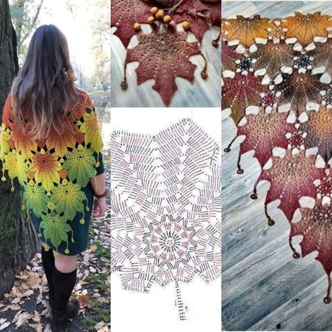 I crafted a wonderful crochet leaf shawl with graphics that's sure to turn heads. This intricate, nature-inspired design showcases my crochet skills and unique style. Boho Crochet Shawl Pattern Free, Crochet Trees, Witchy Crochet, Leaf Shawl, Shawls Design, Garden Crochet, Shawlette Pattern, Crochet Shawl Diagram, Crochet Leaf