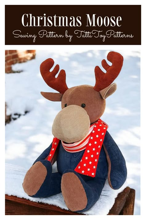 Fabric Christmas Moose Toy Sewing Pattern | Fabric Art DIY Moose Sewing Pattern Free, Moose Sewing Pattern, Fabric Art Diy, Sew Tutorials, Giant Christmas Ornaments, Sewing Pattern Free, Santa Pillow, Christmas Tree Quilt, Christmas Moose