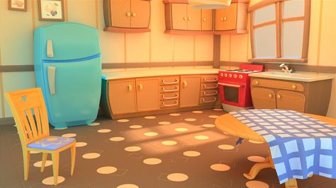 ArtStation - Cartoon Kitchen, Dmitriy Novikov Kitchen Cartoon, Batman Book, Cartoon Kitchen, Kitchen Background, Brush Pen Art, Color Drawing Art, Building Drawing, Scenery Background, V Ray