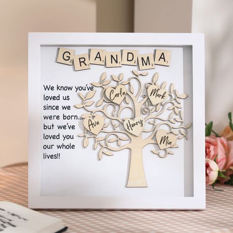 PRICES MAY VARY. 💗【Best Grandma Gift】Our Family Shadow Box is the perfect gift for Grandma on any occasion. This personalized Christmas gift is sure to bring a smile to your grandparent's faces 💗【Unique Design】Christmas gift is a 12x12" shadow box that includes a raised wooden tree with 20 wooden hearts, 10 gems and 20 invisible glue dots. These wooden hearts make it very easy to write your grandchildren's names or glue their pictures on, making it the perfect way to personalize your Christmas Faces Unique, Grandma Frame, Grandparents Gifts, Clip Picture Frame, Family Tree Frame, Family Picture Frames, Tree Frame, Personalized Grandma Gifts, Gift For Grandparents