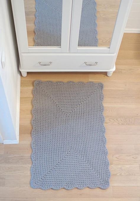 Grey Rectangular Rug Crochet carpet  Wool Rug Soft Felted Stool Cover Crochet, Felted Rug, Black Leg Warmers, Bedside Rugs, Wool Crochet, Crochet Carpet, Stool Covers, Rug Grey, Round Stool