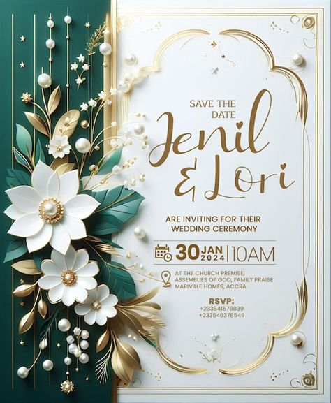 Best Wedding Cards Designs, Save The Date Wedding Invite, Wedding Iv Card Design, Save The Date Templates Free Download, Wedding Design Graphic, Green And Gold Invitations, Wedding Flyer Design, Green And Gold Wedding Invitations, Luxury Design Graphic