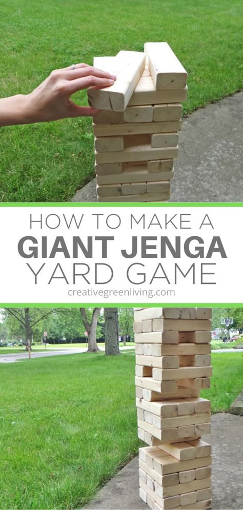 How to make a DIY giant Jenga style drinking game with 2x3 boards. This is the perfect funny game to play in the back yard with your kids or with friends for a BBQ. It's also a great game to play outside for a party or for an outdoor wedding reception. This jumbo family game is easy to make when you follow the directions in the tutorial. #giantjenga #jumbojenga #DIYjenga #yardgames Giant Jenga Diy, Outdoor Jenga, Yard Jenga, Life Size Jenga, Diy Jenga, Jenga Diy, Giant Jenga Game, Perfect Yard, Games To Play Outside