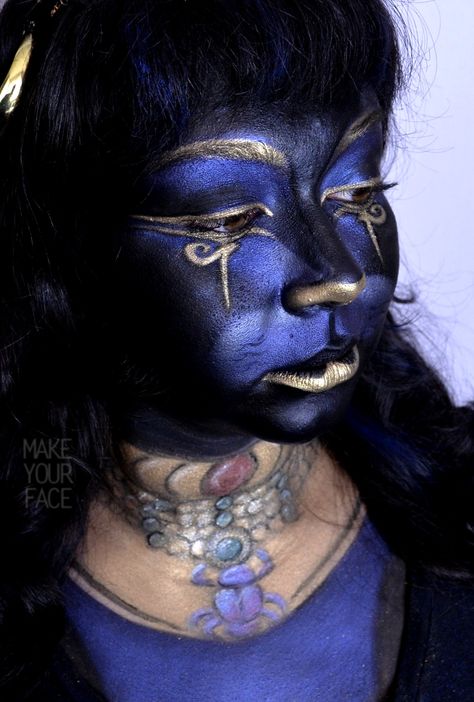 See Bastet goddess makeup tutorial  https://youtu.be/IuUE1vQRcjY Bastet Goddess Makeup, Goddess Costume Diy, Egyptian Goddess Costume, Halloween Costumes Plus Size, Bastet Goddess, Egyptian Makeup, Egyptian Cat Goddess, Goddess Makeup, Cat Goddess