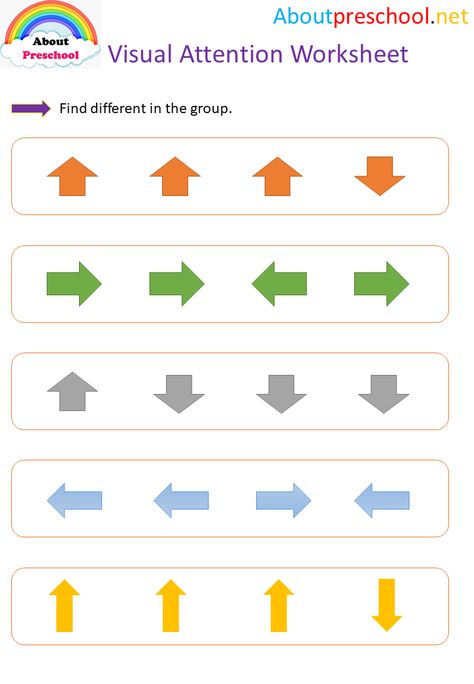 Preschool Visual Attention Worksheet 1 Visual Attention Worksheets, Attention Worksheets, English Preschool, Concentration Activities, Visual Motor Activities, Preschool English, Speech Therapy Worksheets, Visual Perceptual Activities, Montessori Activities Preschool