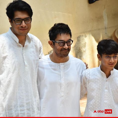 Aamir Khan and his sons, Junaid and Azad Rao Khan, smiled for the paparazzi during the Eid celebration on Thursday. The father and sons trio wore white traditional outfits for the festival. #AamirKhan #Junaid #AzadRaoKhan #Eid2024 #Bollywood #ABPLive Junaid Khan Aamir Khan Son, Junaid Khan, Eid Celebration, Aamir Khan, April 11, The Festival, Father And Son, The Father, My Crush