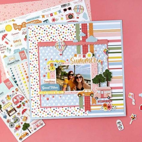 Echo Park Layouts, Travel Layout, Park Ideas, Frame Layout, 12x12 Scrapbook Layouts, Picture Layouts, Travel Album, Album Ideas, Summer Scrapbook