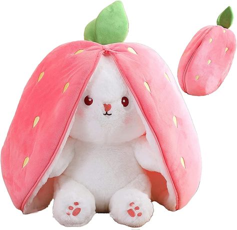 Bunny Plush, Reversible Carrot Strawberry Strawberry Pillow, Strawberry Bunny, Bunny Stuffed Animal, Easter Bunny Plush, Children's Day Gift, Rabbit Dolls, Bunny Gifts, Rabbit Toys, Bunny Plush