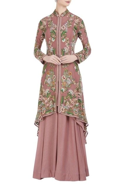 Girls Boutique Dresses, Gown With Jacket, Jacket And Skirt Set, Frock Fashion, Long Dress Design, Gilet Long, Muslim Fashion Dress, Chiffon Floral, Pink Chiffon