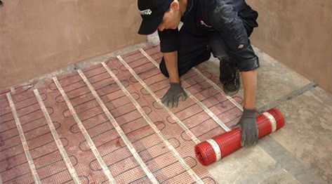 How to Install Heated Floors Under Tile Flooring | Warmup USA Installing Heated Floors, Under Floor Heating, Black Wall Tiles, Blue Tile Wall, Grey Wall Tiles, Black Floor Tiles, Metal Mosaic Tiles, Floor Heating Systems, Underfloor Heating Systems