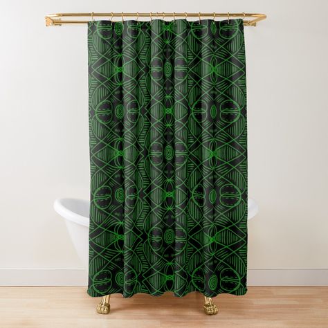 Get my art printed on awesome products. Support me at Redbubble #RBandME: https://www.redbubble.com/i/shower-curtain/intricate-pattern-by-Doomeddoodle/49992023.YH6LW?asc=u Shower Curtain Green, Gold Shower Curtain, Curtain Green, Green Shower Curtains, Green Art Deco, Gold Shower, Golden Yellow Color, Dark Green Background, Pattern Shower Curtain