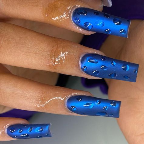 Rain Drop Nails Design, Water Nail Designs, Square Tips Nails, Matte Chrome Nails, Waterdrop Nails, Rain Drop Nails, Water Droplet Nails, Blue Chrome Nails Designs, Water Drop Nails