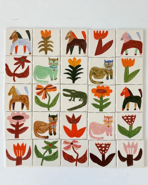 🐊 hand painted tiles that can be installed in your kitchen or your bathroom or your studio or anywhere u like really!!! 🐊 my latest… | Instagram Drawing On Tiles, Diy Hand Painted Tiles, Kitchen Tiles Painted, Paint On Tiles Diy, Kitchen Painted Tiles, Handmade Kitchen Tiles, Ceramic Tiles Art, Hand Painted Ceramic Tiles, Tiles Painting Ideas