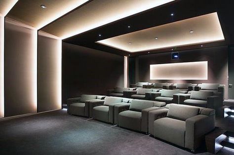 Top 40 Best Home Theater Lighting Ideas - Illuminated Ceilings and Walls Cinema Seating, Media Room Furniture, Theater Lighting, Home Theater Lighting, Private Cinema, Modern Media Room, Home Theater Room Design, Theater Room Design, Theatre Interior