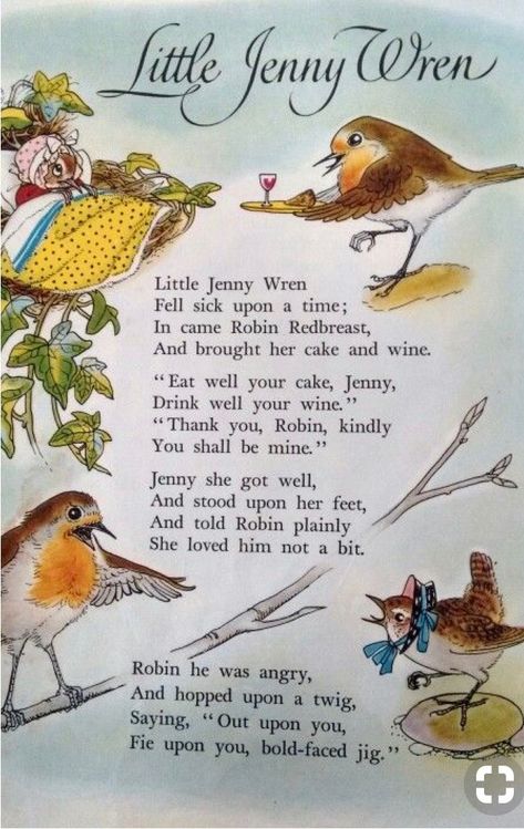 Nursery Rhymes Poems, Old Nursery Rhymes, Nursery Rhymes Lyrics, Vintage Poetry, Jenny Wren, Childrens Poems, Childrens Poetry, Poetry For Kids, Rhymes Songs