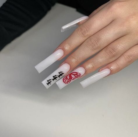 Angel Number Nails, Number Nails, Pink Tip Nails, Acrylic Toe Nails, Red Acrylic Nails, Long Acrylic Nail Designs, Hard Nails, Girly Acrylic Nails, Fall Acrylic Nails