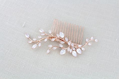 Gold Wedding Hair Piece, Gold Hair Comb Wedding, Gold Bridal Hair Comb, Gold Hair Comb, Hair Comb Bridal, Hair Comb Accessories, Crystal Headpiece, Bridal Hair Clip, Rose Gold Bridal