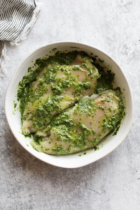 Pesto Chicken Marinade, Pesto Marinade, Basil Pesto Chicken, Easy Chicken Marinade, Chicken Pesto Recipes, Real Food Dietitians, Marinating Chicken Breast, Chicken Marinade, Homemade Pesto