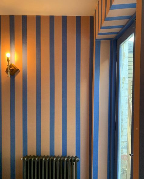 Cosy Family Room, English Cottage Interiors, Sarah Brown, Stripe Wall, Brown Rooms, Striped Room, Striped Walls, Welcome To My House, Kids Bedroom Design