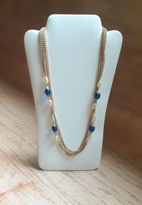 Necklaces Vintage, Gifts Men, Chain Jewelry, Christmas Sale, Chains Jewelry, Bead Necklace, Blue Glass, Vintage Necklace, Jewelry Gift