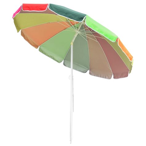 PRICES MAY VARY. [Rainbow-like Beach Umbrella Gives Sunny Mood]: 8ft Multicolored Beach Umbrella, flowerlike canopy with 6 colors, 12 panels, durable and gorgeous, for shading 1-2 beach chairs, creates memorable experience on the coast, beach or pool [Durable UV50+ Canopy]: Elargol coated 140g polyester, 96.6% UV blocking to protect you from harmful sunlight, water repellent for drizzling, color fastness up to European Standard Level 4 keeps the original color for a long time [Sand Anchor & Tilt Beach Patio, Rainbow Beach, Metal Pole, Outdoor Spa, Camping Chair, Level 4, Beach Umbrella, Outdoor Umbrella, Contemporary Outdoor