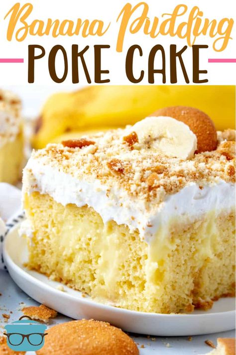 BEST BANANA PUDDING POKE CAKE (+Video) - dessert #dessert #popular Banana Pudding Poke Cake, Pudding Poke Cake, Poke Cake Recipe, Banana Pudding Cake, Best Banana Pudding, Cake Video, Poke Cake Recipes, Poke Cakes, Vanilla Wafers