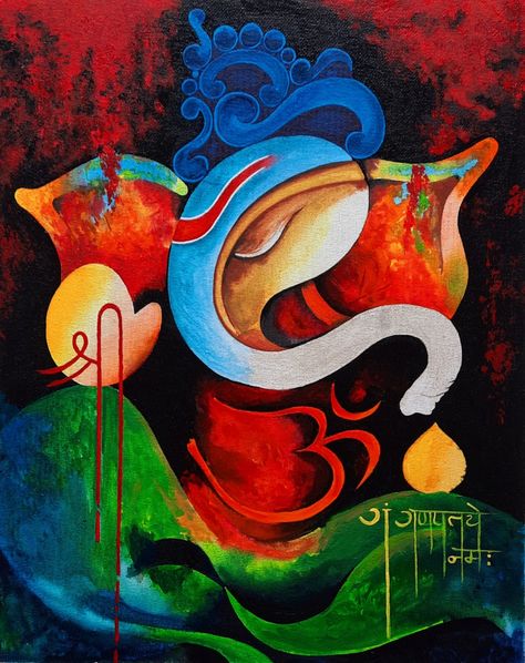 Colourful Ganesha Paintings, Ganesha Oil Painting On Canvas, Ganpati Bappa Abstract Painting, Ganpati Bappa Canvas Painting, Ganesh Ji Painting On Canvas, Ganpati Canvas Painting, Ganpati Bappa Painting, Bappa Painting, Ganesh Ji Painting