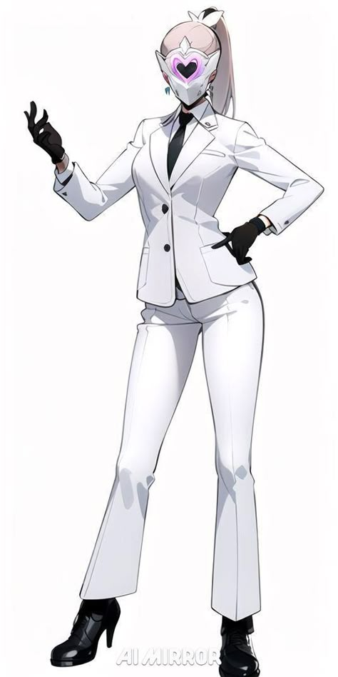 Boss Lady Character Design, Female Villain Concept Art, Power Suit Concept Art, Female In Suit Drawing, Superhero Clothes Design, Female Suit Drawing, White Hero Suit, Ceo Character Design, Battle Suit Female