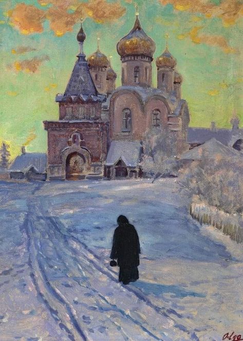 Orthodox Paintings, Olga Alexandrovna, Russia Landscape, Winter Illustrations, Russian Impressionism, Orthodox Art, Church Painting, Russian Landscape, Masterpieces Painting