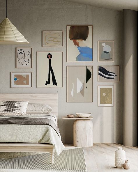 Paper Collective on Instagram: “Want an art wall but don't know where to start? We've created the perfect step-by-step guide to make your dream personalized art wall -…” Scandinavian Gallery Wall Living Room, How To Decorate Paintings On Wall, Bedroom With Frames Wall Art, Wall With Posters Bedroom, Bedroom Art Wall Ideas, Easy Poster Ideas, Gallery Wall Ideas Bedroom, Gallery Bedroom Wall, Unique Gallery Wall Ideas