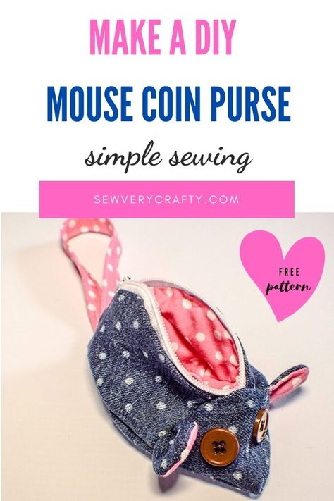 This mouse coin purse is a simple sewing project that can be made in a short amount of time using basic sewing skills and the free pattern. it is a fun and functional project to sew when you have a bit of time so give this one a try. Craft Ideas To Sell, Make To Sell, Ideas To Sell, Simple Sewing, Fabric Stamping, Bag Sewing, Sewing Purses, Lavender Bags, Handmade Notebook