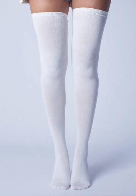 Cute Thigh High Socks, Thigh High Socks Outfit, White Thigh High Socks, Long White Socks, High Socks Outfits, White Knee High Socks, White Thigh Highs, Thigh High Sock, Thigh Socks