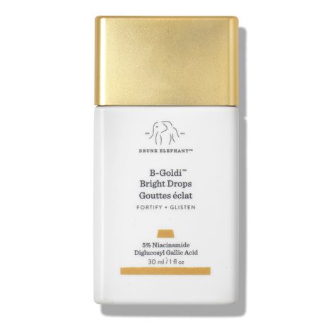 Add a touch of golden radiance to skin with the Drunk Elephant B-Goldi Bright Drops, a serum that helps fade spots and hyperpigmentation. Gold Drops Drunk Elephant, Drunk Elephant Goldie Drops, Drunk Elephant Gold Drops, Drunk Elephant Rosi Drops, Drunk Elephant Drops, Drunk Elaphant, Drunk Elephant Bronze Drops, Hue Drops, Drunk Elephant Products