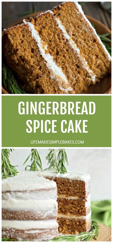 A moist and tender gingerbread spice cake with thick, creamy cream cheese frosting. This stunning layer cake is perfect for the holidays! #gingerbread #spicecake #gingerbreadcake #christmascake #cake #dessert Cranberry Orange Pound Cake, Gingerbread Cake Recipe, Gingerbread Spice, Pumpkin Sheet Cake, Ginger Molasses, Spice Cake Recipes, Dump Cake Pumpkin, Molten Lava Cakes, Ginger Molasses Cookies