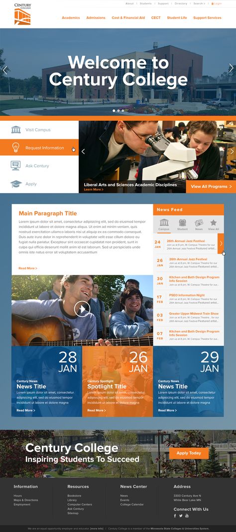 College Website Design, University Website Design, College Newsletter, School Website Templates, University Marketing, College Website, Website Layout Inspiration, College Event, Educational Website