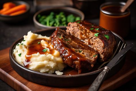 Recipe of a fancy, modern meatloaf - with wagyu ground beef and caramelized sweet onions, served with perfect mashed potatoes. Magnolian Beef Recipes Ground Beef, Wagyu Ground Beef Recipes, Ground Beef And Gravy Over Mash Potatoes, Wagyu Meatloaf, Wagyu Ground Beef, Grandma Zimmern’s Meatloaf, Beef Meatloaf, Perfect Mashed Potatoes, Wagyu Beef