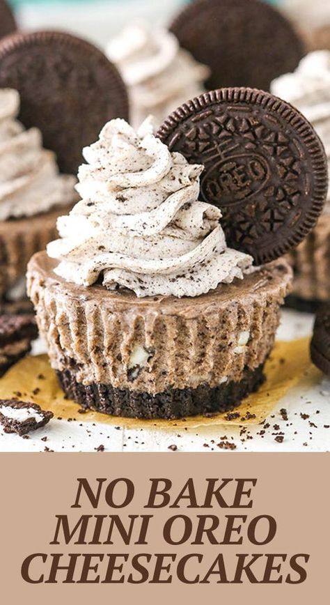 Carla Bonita Oreo Cheesecake Filling, Easy Mini Cheesecakes, Mini Oreo Cheesecake, Mini Cheesecakes Easy, No Bake Oreo Cheesecake, Mini Cheesecake Recipes, Easy Dessert Recipes Quick, Brownie Cupcakes, Oreo Recipes